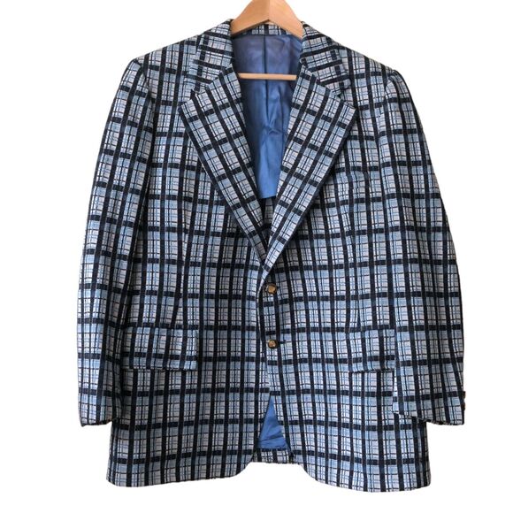 VTG Buckingham Clothes Morville Men's UK Sz 44R Blue Tartan Plaid Groovy Preppy - Picture 13 of 14